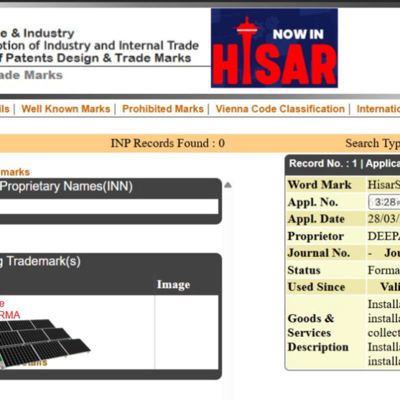 #HisarSolarWale is also Trademark ™️ applied! #SunDayLightEnergy is already Trademark ®️ registered for Solar Energy System Installation & Services!